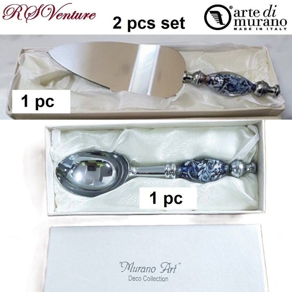 2 Murano Art in Blue and White Servers